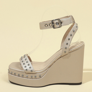 <b>Ankle</b> Buckles Women Metal Rivets Pumps High Wedge <b>Heels</b> Sandals Dress Diamonds Thick <b>Platform</b> Satin Shoes - Product Image 6