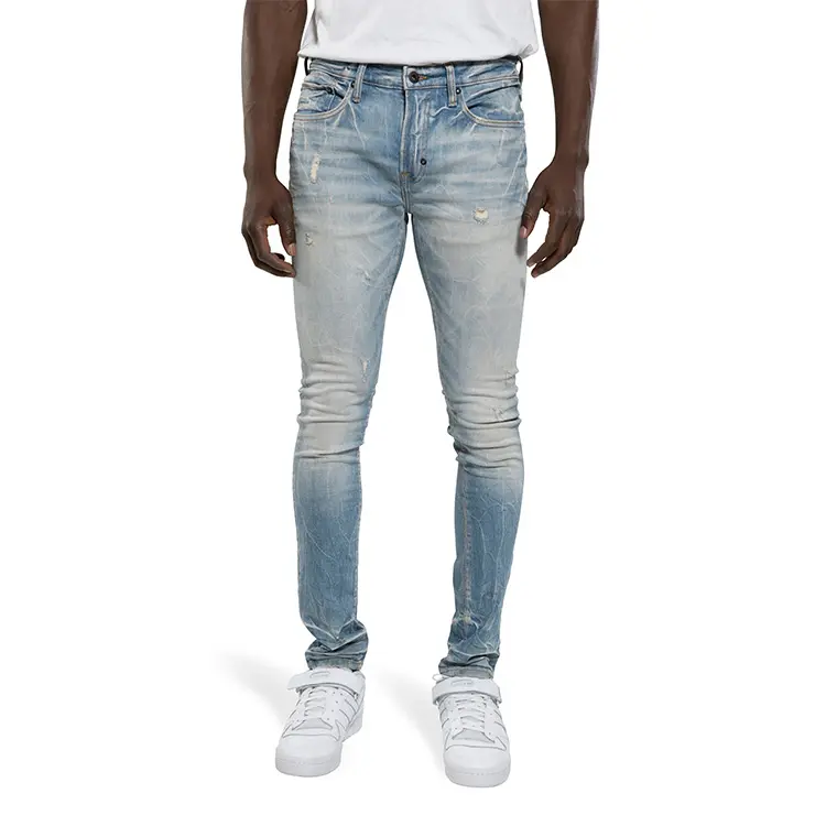 DiZNEW High Quality Wholesale Designers Custom Stretchy Destroyed Ripped Skinny Denim Jeans Men