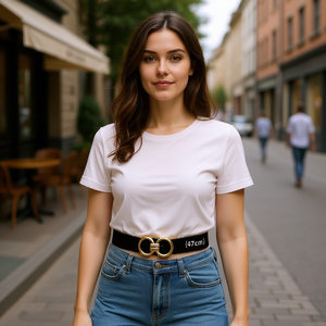 Ceinture en métal 47 cm à double anneau, ceinture élastique en PU, ceintures tendance pour femmes - Product Image 3