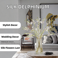 Bunga Delphinium Ajacis Buatan Berkualitas Tinggi Grosir FloDecor, Sutra Kecil 3 Cabang, Hiasan Meja Rumah, Halloween