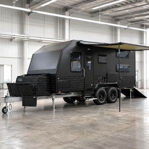 Remorque de <span class=keywords><strong>camping</strong></span> tout-terrain moderne 4x4 avec <span class=keywords><strong>garage</strong></span>, suspension indépendante pour 2 motos et <span class=keywords><strong>camping</strong></span> pour 6 personnes - Product Image 1