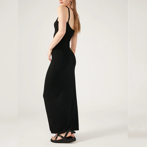 <span class=keywords><strong>Abito</strong></span> <span class=keywords><strong>Midi</strong></span> Nero Personalizzato ODM con Spalline Sottili, Scollo Quadrato e Arricciatura Laterale, Vestito Aderente per Uso Quotidiano - Product Image 3