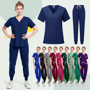 Women Hospital Scrub Suit Set Short Sleeve Knitted Moisture Wicking Work Uniform Split Design For Medical Use - Product Image 2