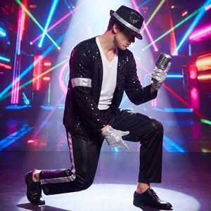 Ensemble de cosplay Michael <span class=keywords><strong>Jackson</strong></span> Echo en polyester pailleté pour hommes, avec haut, costume de fête disco - Product Image 3