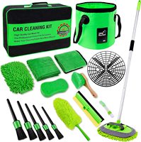 MEIQING MQCK017 Kit de lavage multifonctionnel avec raclette pour pare-brise, brosse à pneus, plumeau, serviettes en microfibre et manche télescopique en plastique et aluminium