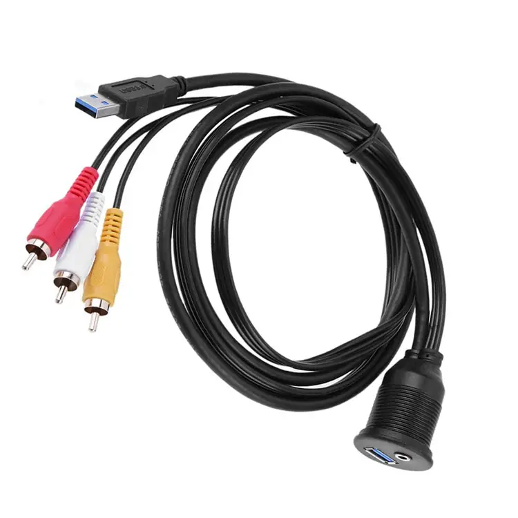 Audio vedio USB 3,0 hembra, montaje en panel de coche, conector redondo, convertidor macho, 3 rca, extensión de cables de audio