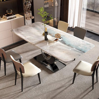 Table à manger rectangulaire de luxe en pierre de cristal italienne minimaliste avec 6 chaises pour petit appartement et salon moderne
