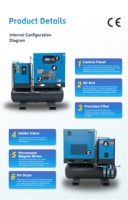 Compresseurs d'air industriels à vis rotatives 7.5kw 10hp Tout-en-un Intégré 8 Bar 12bar 220L 300l Compresseur d'air silencieux Machine