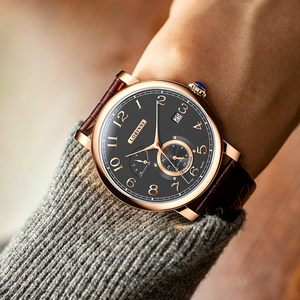 Montre-bracelet classique multifonctionnelle pour homme LOBINNI en cuir véritable, étanche, avec aiguilles, style Shanghai, élégante - Product Image 5