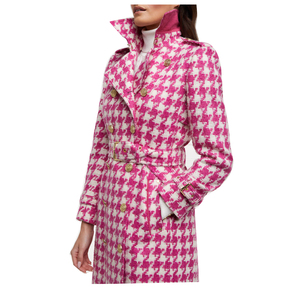 Pink and White Plaid Women's <strong>Coat</strong> Long Sleeve Double Breasted Button Elegant Trench <strong>Full</strong> <strong>Length</strong> Clothes Casual <strong>Coat</strong> - Product Image 4