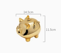 14.5*11.5cm meilleur cadeau évalué ouverture mouche doré cochon placage économie pulvérisation tirelire marchandises en céramique tirelire pour le stockage