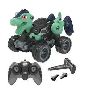 2,4 GHz fernbedienung 4WD Dinosaurier-Sprühdelstapler Montage-Spielzeug blinkendes Licht RC-Automodelle für Kinder Erwachsene