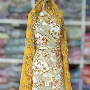 Somalian Velvet maqbal Dirac ด้วยการออกแบบดอกไม้และสีสันที่สวยงามสำหรับงานแต่งงานและงานพิเศษ - Product Image 1