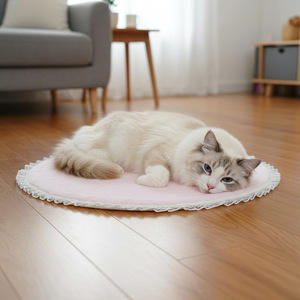 Alfombra Redonda Rosa para Gatos, Lavable, Antideslizante, para Uso en Interiores como Cama para Mascotas - Product Image 3