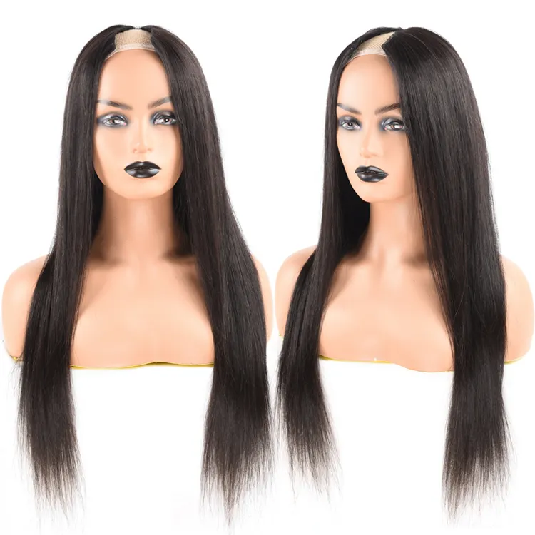 Peluca de cabello humano para mujeres negras, pelo con parte en V en forma de V, con cutícula