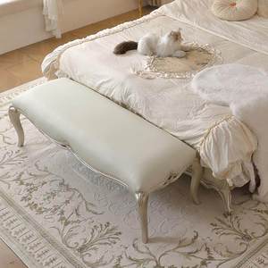 Sgabello Chaise Longue in Pelle e Legno Stile Americano-Francese, Lusso Leggero Argento Perlato, per Fondo Letto, Divano, Comodino e Cambio Scarpe - Product Image 3