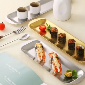 Stainless Steel Long Rectangular Plate For Sushi Snack Barbecue Hotel Use Solid Color - Product Image 1