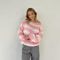 Pull en maille coréen ample à rayures, col rond et manches longues pour femme – Fournisseur en gros