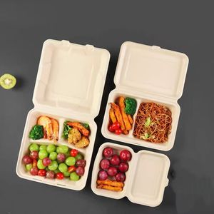 Boîte à lunch de 9 pouces à 3 compartiments Plateau de service de luxe hermétique à emporter <span class=keywords><strong>avec</strong></span> couvercles et <span class=keywords><strong>couvercle</strong></span> <span class=keywords><strong>en</strong></span> bambou - Product Image 4