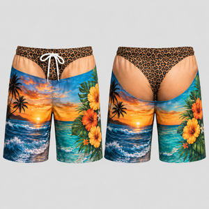 Pantalones Cortos de Playa Novedosos para Hombre con Estampado Tropical de Hibisco, Palmera y Océano, Estilo Tanga con Diseño de Tigre, Traje de Baño Divertido para Fiestas de Verano en la Piscina - Product Image 2