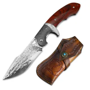 Dao Gấp Cán Gỗ Cocobolo Chất Lượng Cao 73 Lớp Damascus Bằng Thép Không Gỉ 304