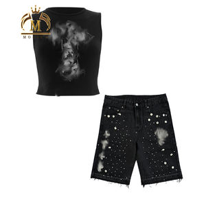 नई ट्रेंडी महिला डेनिम शॉर्ट्स ने फसल शर्ट सेट की टॉप गैंडों को सेट किया सेक्सी y2k दो टुकड़ा डेनिम जींस - Product Image 2