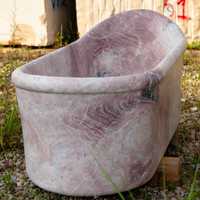 Baignoire autoportante portable en pierre naturelle rose avec drain pour appartement, écologique