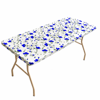 Nappe ajustée en PEVA à imprimé floral bleu, bord élastique, imperméable, jetable, en plastique, pour fêtes, banquets et événements, en gros