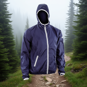 Chaqueta cortavientos con capucha azul marino con cremallera frontal y bolsillos laterales para uso en exteriores - Product Image 3