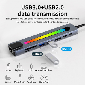 RGB 8 trong 1 <span class=keywords><strong>USB</strong></span> C <span class=keywords><strong>HUB</strong></span> phong cách mới 4K30hz us3.0/2.0 SD/TF Loại C Multiport Adapter Ethernet <span class=keywords><strong>USB</strong></span> cho máy tính xách tay và các thiết bị khác - Product Image 3
