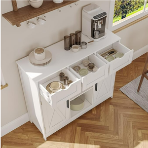 Gabinete de barra de café <span class=keywords><strong>blanco</strong></span> 2 estantes ajustables 3 cajones 2 puertas Almacenamiento de madera para baño cocina sala de estar - Product Image 5