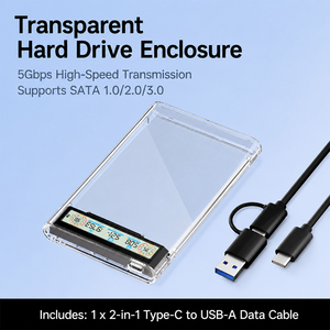 Transparent 2.5 Inch SATA HDD <b>SSD</b> Enclosure USB 3.1 Gen 2 Type C 5Gbps <b>External</b> Hard Drive Case with LCD Display - Product Image 1