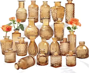 Cam tomurcuk vazolar Set küçük amber tomurcuk vazolar toplu Mini Vintage dekoratif şişeler Modern çiçek Centerpiece çiçekler düğün için