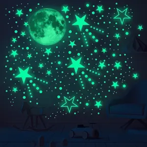 Adesivi fluorescenti autoadesivi glow-in-the-dark moon Glow stars decorazione della parete bambini wall room adesivo da parete creativo fai da te