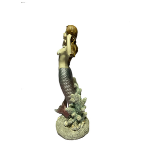 Statuetta in pietra artificiale in poliresina 12 pollici sirenetta su ornamenti statua conchiglia di roccia - Product Image 3