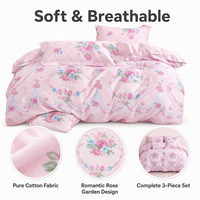 Ensemble de literie en coton tissé moderne 200TC motif jardin de roses romantique, housse de couette florale rose pour B&B, livraison directe UE, 3 pièces - Stock Pologne