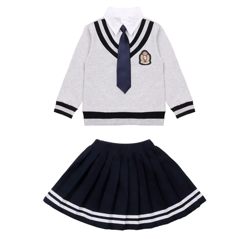 Custom Britishスタイルの綿のセーター + シャツ + パンツ/スカート学校制服