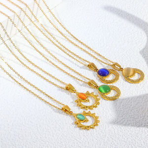 JUSNOVA - Collar de Cadena de Eslabones de Acero Inoxidable Chapado en Oro de 18K al por Mayor, Collar con Circonita Esmaltada, Joyería Vintage para Mujer - Product Image 5