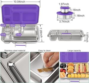 Stainless Steel <b>Lunch</b> <b>Box</b> <b>with</b> Lid 5 <b>Compartments</b> Bpa Free Leak Proof Portable Rectangle Single Tier for Children - Product Image 4