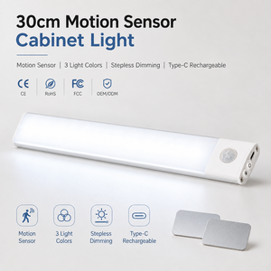 30CM Rechargeable Motion Sensor Cabinet <b>Light</b>, 30 LED 3 Color Dimmable Type-C Under Cabinet <b>Light</b> for Kitchen Wardrobe Closet - Product Image 6