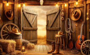 Toile de fond photographique personnalisable sur le thème du Western : Cowboy, Barn, <span class=keywords><strong>Cactus</strong></span>, Guitare, Tauren – Idéale pour Anniversaire, Fête, Baby Shower - Product Image 5