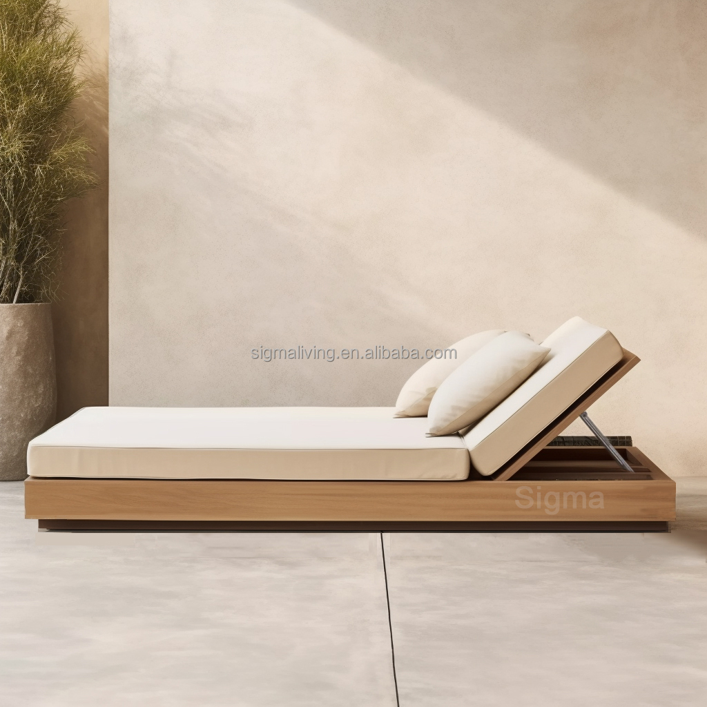 Waterproof Outdoor Teak Wooden Sun Lounger Factory Custom Garden Set Fabric All Weather Chaise