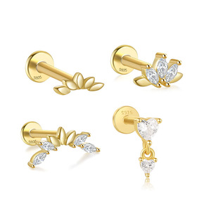 Pendientes de Mujer con Baño de Oro de 18K y Plata de Ley S925, Diseño Geométrico Liso en Forma de Marquesa, con Zirconia en Forma de Gota de Agua y Rosca Interna - Product Image 1