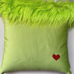 Cartoon Long Hair Santa <b>Grinch</b> Embroidered Reusable Soft Faux Linen Square Pillowcase 45x45cm Christmas - Product Image 1