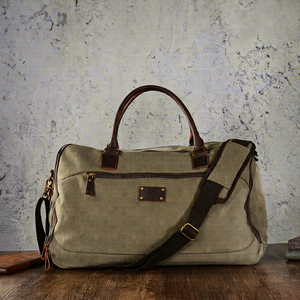 Custom Logo Canvas Genuine <b>Leather</b> Travel Bag Large Capacity Waterproof <b>Men</b> Weekend Overnight <b>Holdall</b> Bag LCTB-0130 - Product Image 1