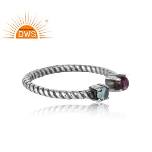 Amethyst and Topaz Gemstone Prong <b>Set</b> Ring Wholesale Antique Sterling Silver Open Band Women's Ring Jewelry - Product Image 6