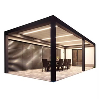 Pergola extérieure en aluminium Baivilla, imperméable, avec éclairage LED, toit rigide, gazebo rétractable, toit bioclimatique à lames empilables