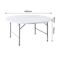 Table de banquet pliante ronde en plastique HDPE avec cadre métallique à double pliage pour la restauration, les mariages et les événements