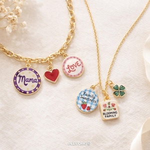 Mama's Garden | Brass 18K Gold Plated Hand Painted Charms for Jewelry Making | Mom, Family <b>Love</b>, Flower & Fruit Pendants - Product Image 5