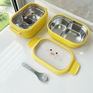 Stainless Steel <b>Lunch</b> <b>Box</b> <b>With</b> Plastic Lid Detachable 2 <b>Compartment</b> Rectangle M Size Portable For Children - Product Image 2